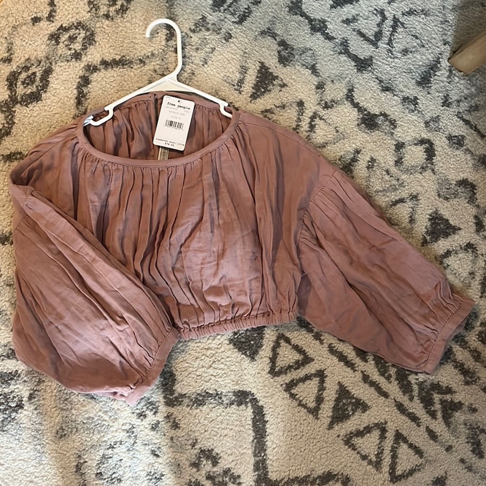 Free People Crop Top Mauve 3/4 sleeve